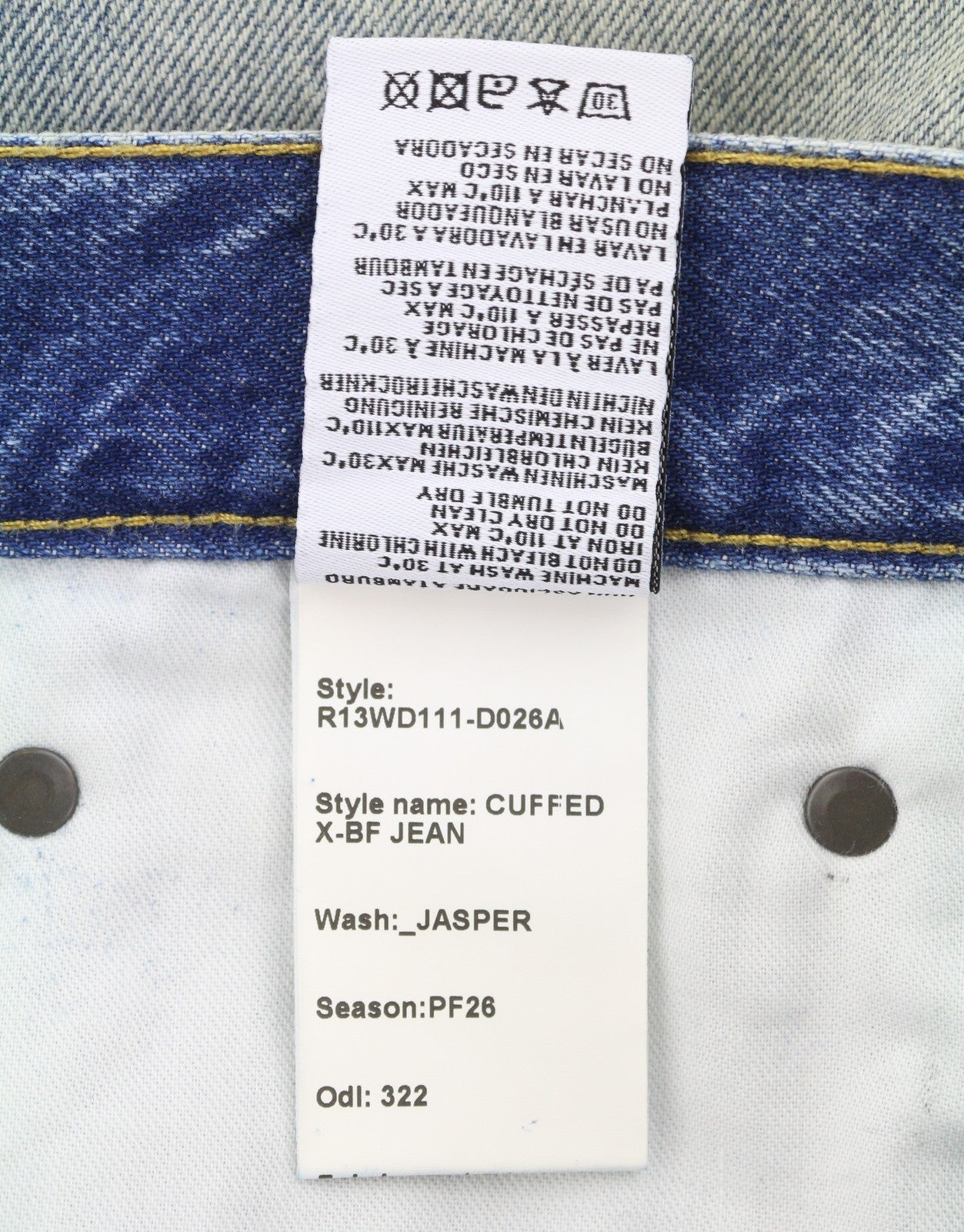 R13 Jeans X-bf con risvolto Donna 31 Jasper Cropped Whiskers Blu sbiadito Pf26