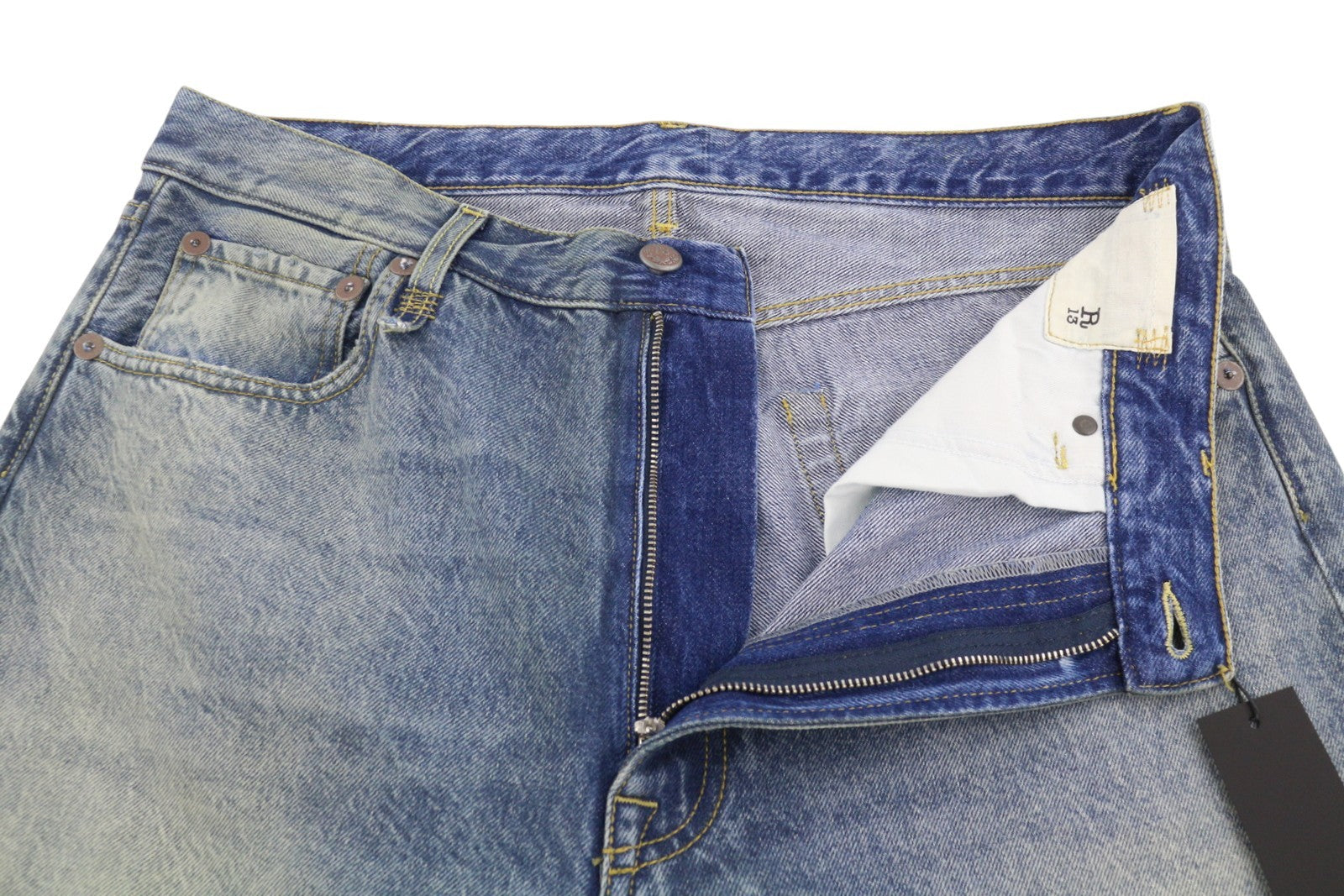 R13 Jeans X-bf con risvolto Donna 31 Jasper Cropped Whiskers Blu sbiadito Pf26