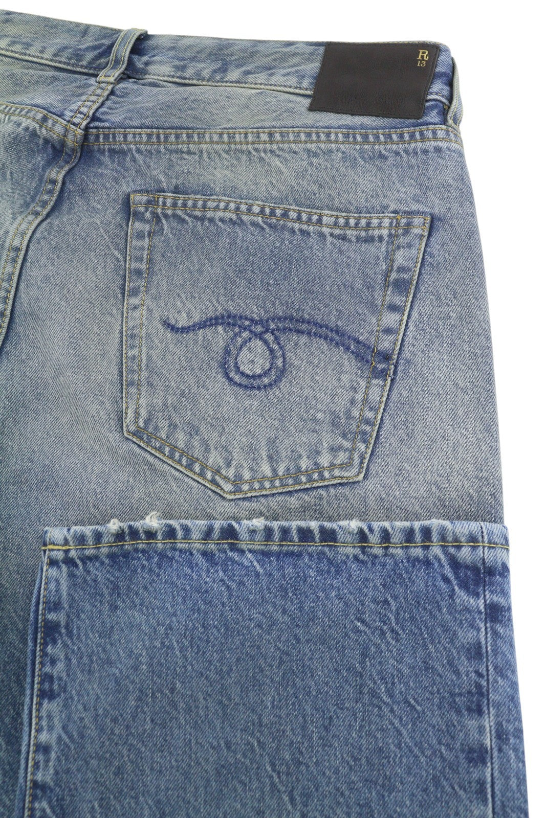 R13 Jeans X-bf con risvolto Donna 31 Jasper Cropped Whiskers Blu sbiadito Pf26