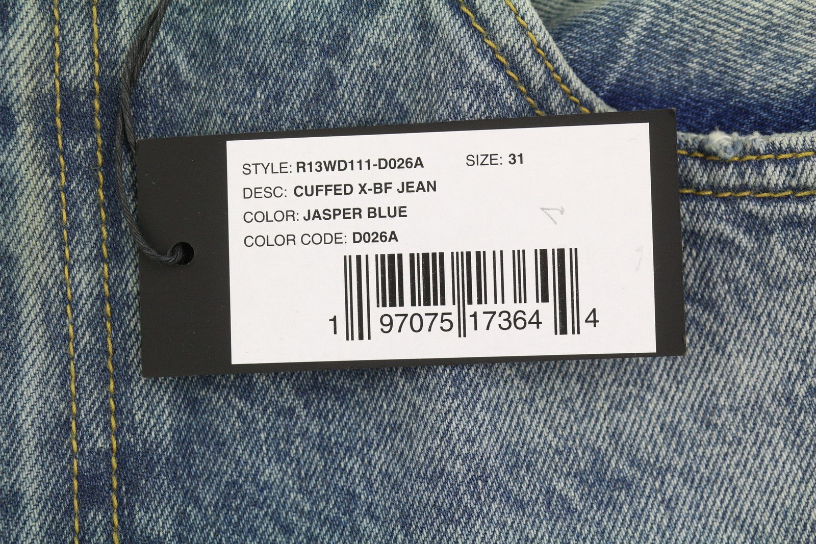 R13 Jeans X-bf con risvolto Donna 31 Jasper Cropped Whiskers Blu sbiadito Pf26