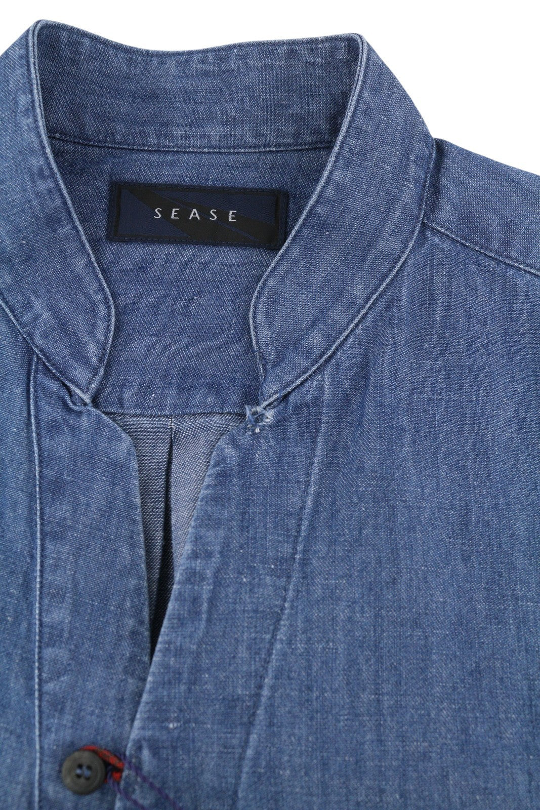 Sease Tn690 Fish Tail Hommes Chemisemid Denim Bleu Boutonné Mélange De Lin Rrp510