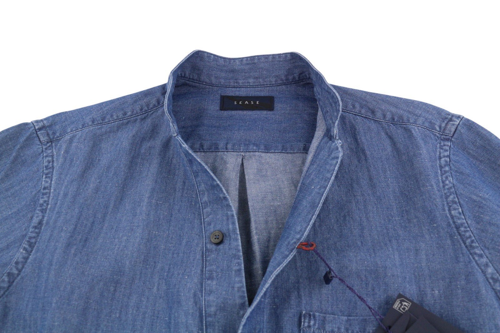 Sease Tn690 Fish Tail Hommes Chemisemid Denim Bleu Boutonné Mélange De Lin Rrp510