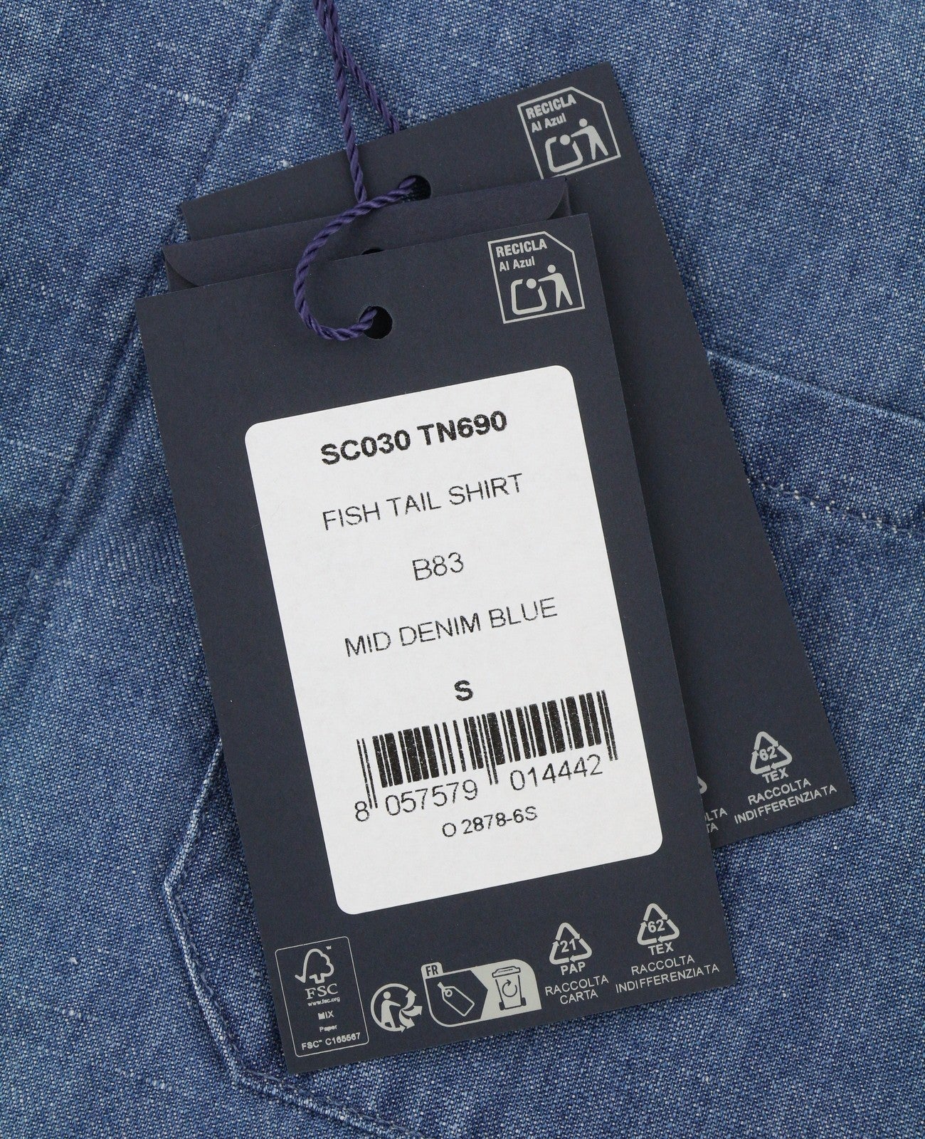 Sease Tn690 Fish Tail Hommes Chemisemid Denim Bleu Boutonné Mélange De Lin Rrp510