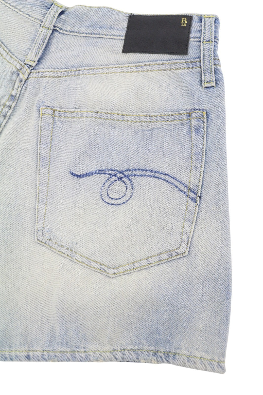 Pantaloncini da donna R13 Double Loop Venti 27 Toni Blu sbiadito baffi piega denim