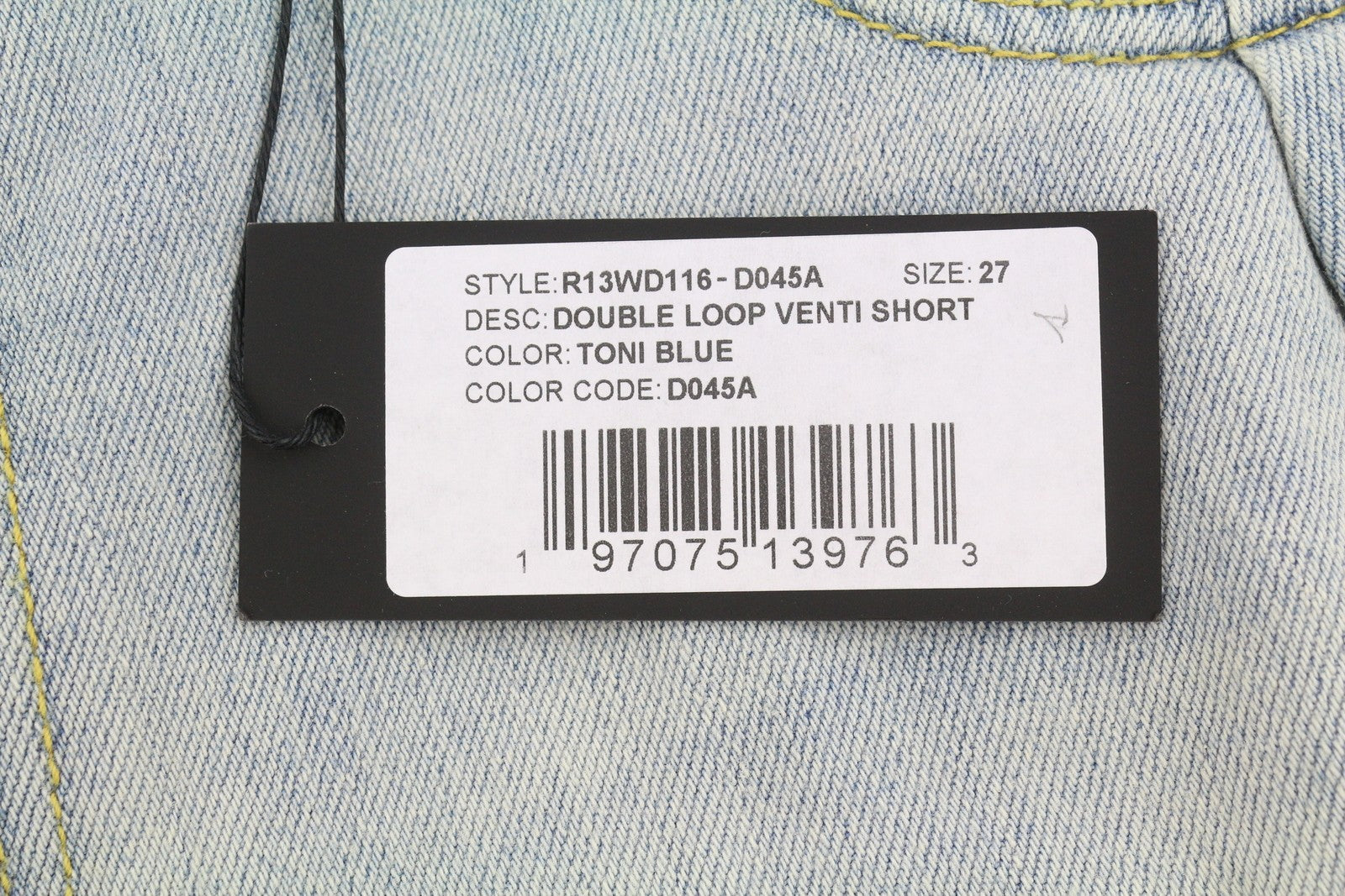 Pantaloncini da donna R13 Double Loop Venti 27 Toni Blu sbiadito baffi piega denim
