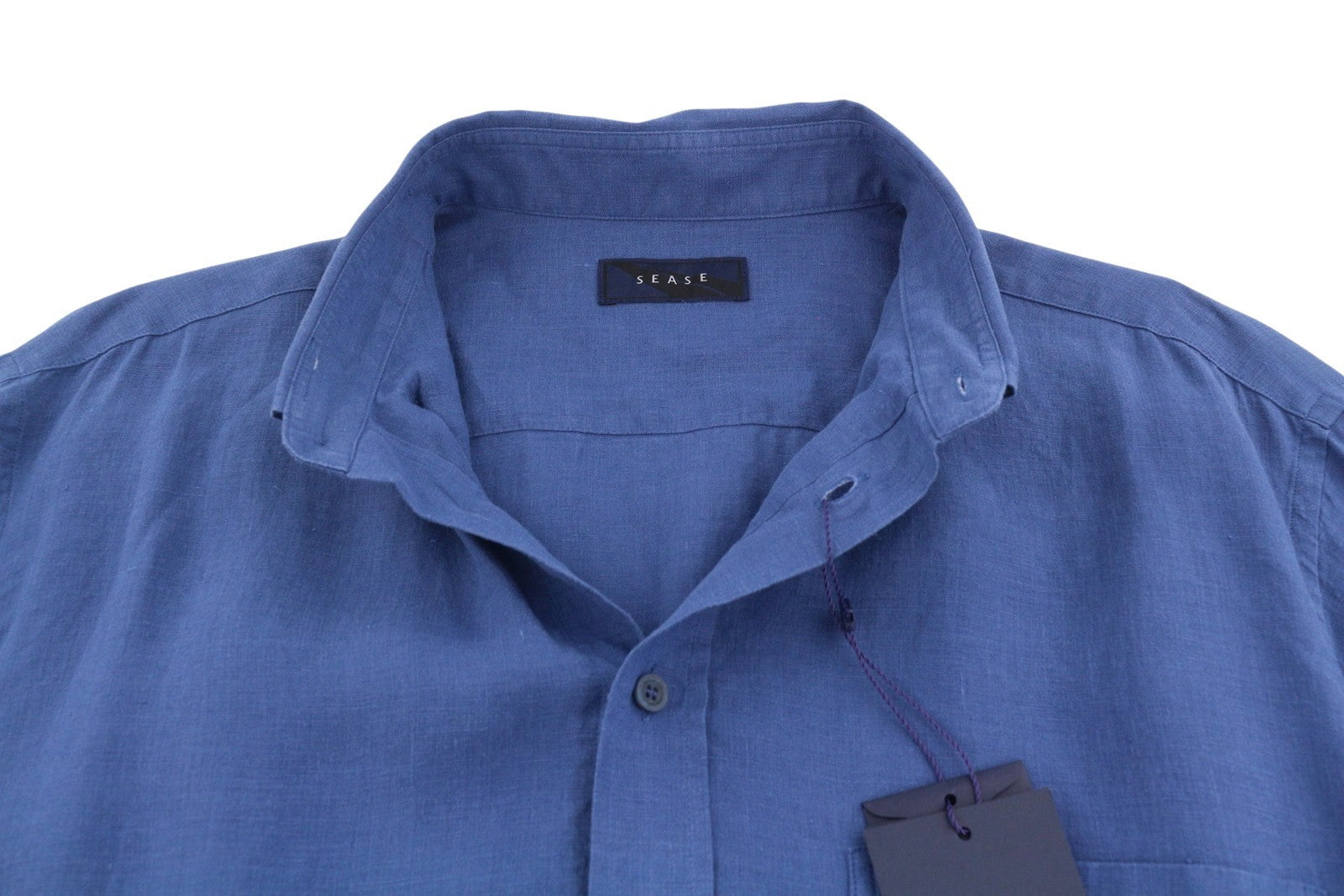 Sease Tn359 Men Shirtroyal Blue Hemp Button Up Patch Pocket Rrp460