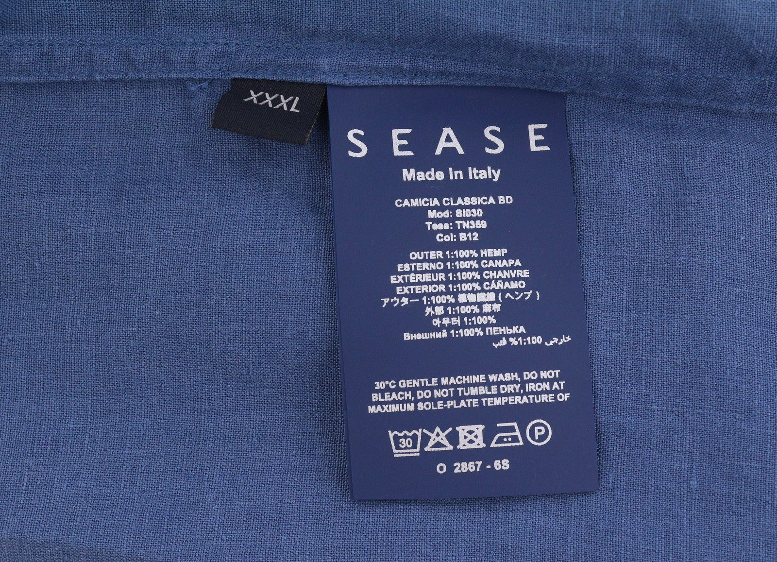 Sease Tn359 Men Shirtroyal Blue Hemp Button Up Patch Pocket Rrp460