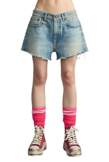 R13 X-bf Dames Shorts 29 Bass Blue Faded Dirty Look Distress Ss26 Rrp685