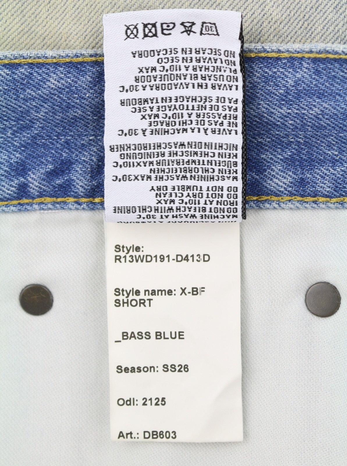 R13 X-bf Dames Shorts 29 Bass Blue Faded Dirty Look Distress Ss26 Rrp685