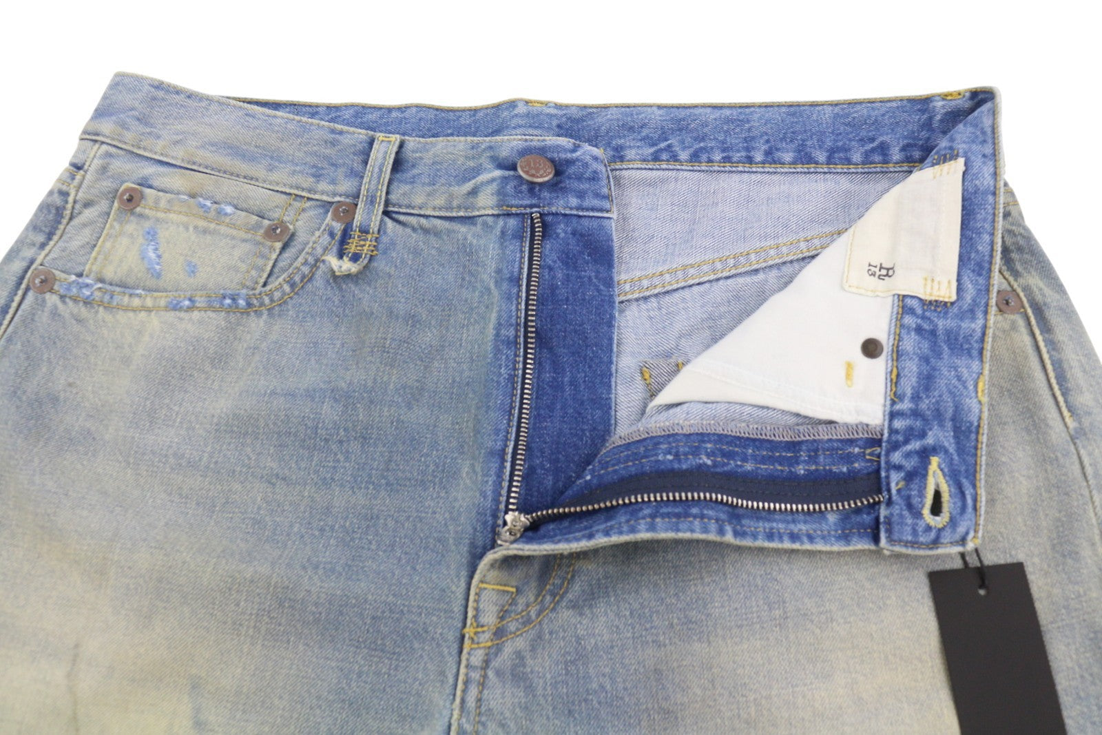 R13 X-bf Dames Shorts 29 Bass Blue Faded Dirty Look Distress Ss26 Rrp685