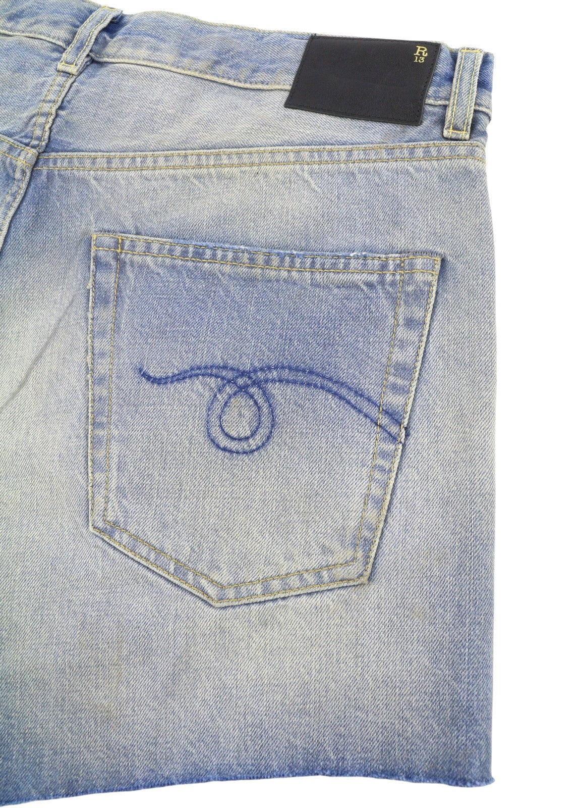 R13 X-bf Dames Shorts 29 Bass Blue Faded Dirty Look Distress Ss26 Rrp685