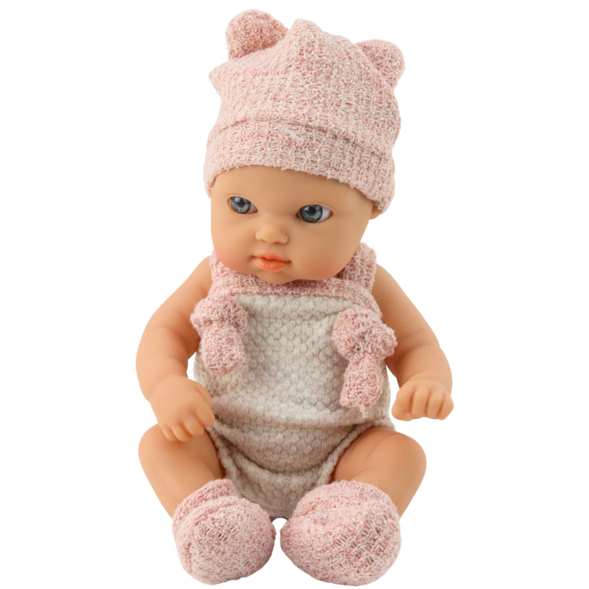 Rosa Outfit für Babypuppen, Mütze, Lätzchen, 18 cm