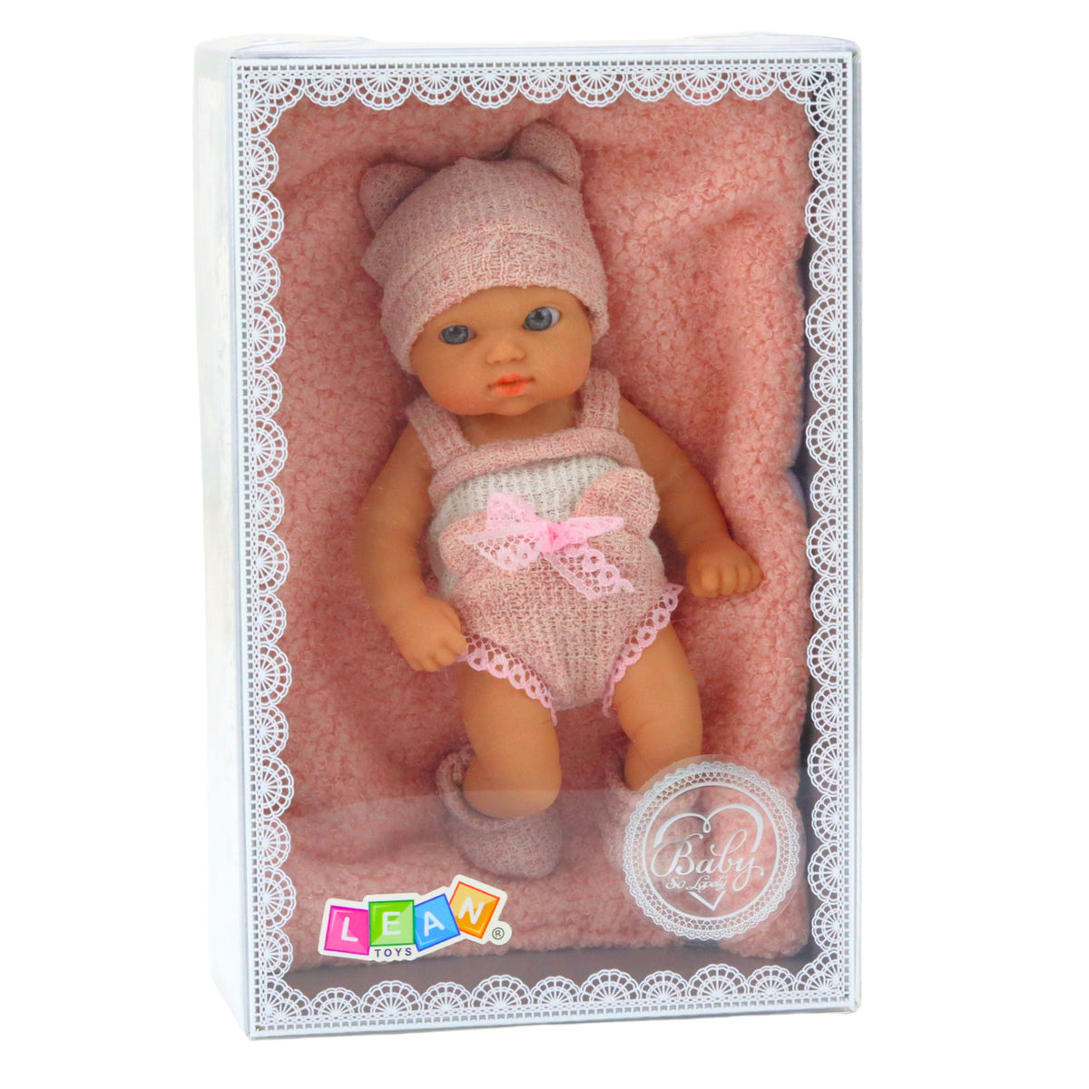 Baby Doll With Blanket White And Pink Clothes Hat 18 Cm