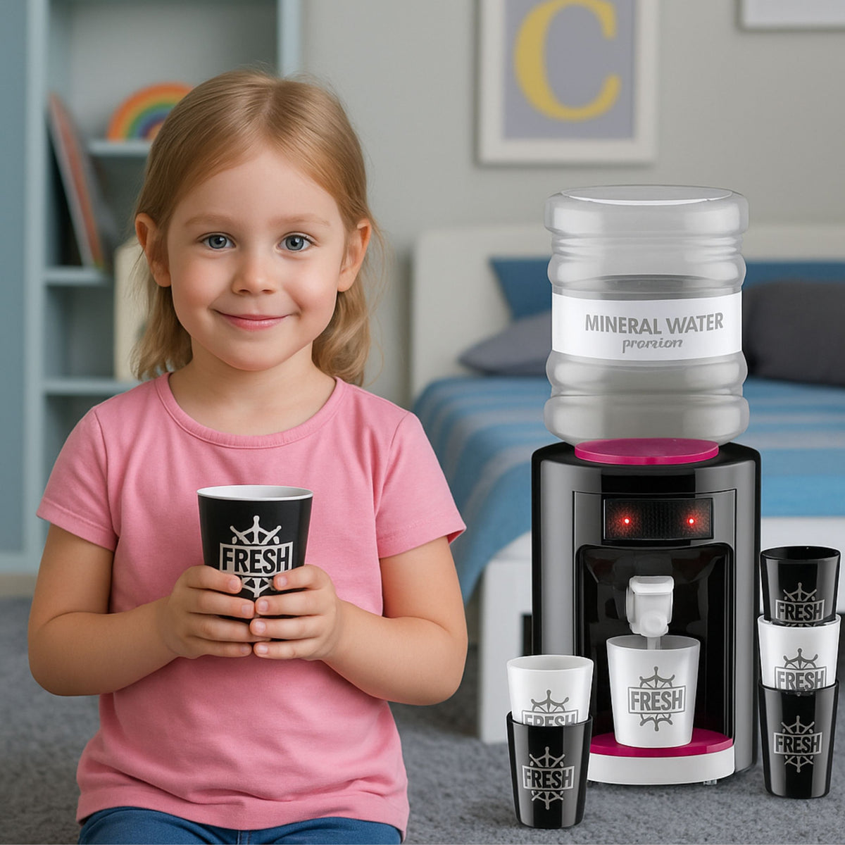 Distributeur d'eau jouet pour enfants avec lumières et sons rose
