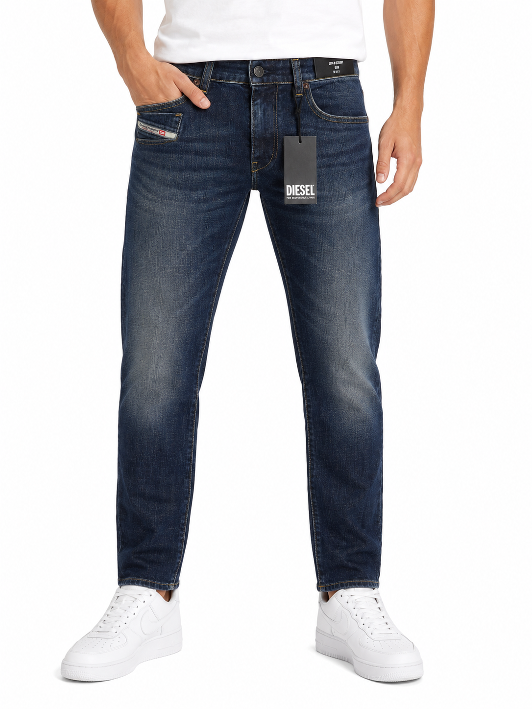 Diesel 2019 D-strukt-r R08ic Herre Jeansblå knurhår Faded Slim Rrp195