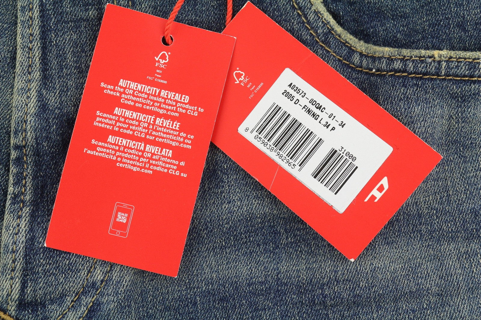 Diesel 2005 D-fining 0dqac herr jeansblå blekt Regular tapered Rrp195
