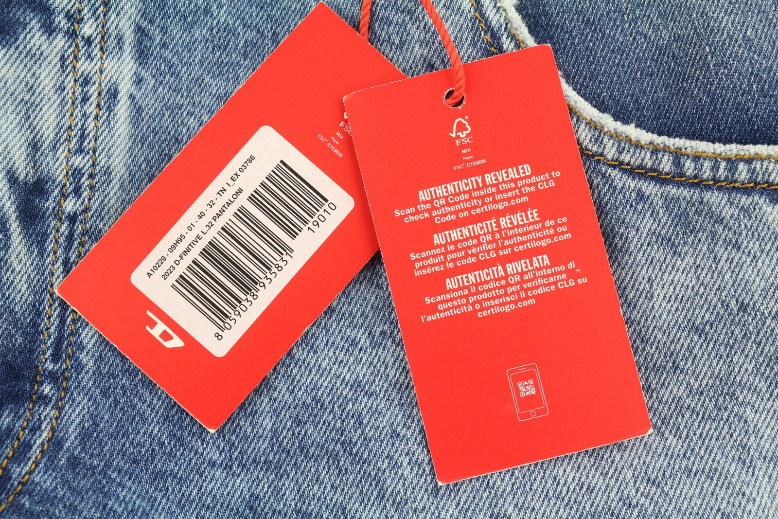 Diesel 2003 D-finitive 09h95 Masculino Jeansazul Regular Tapered Fit Rrp195