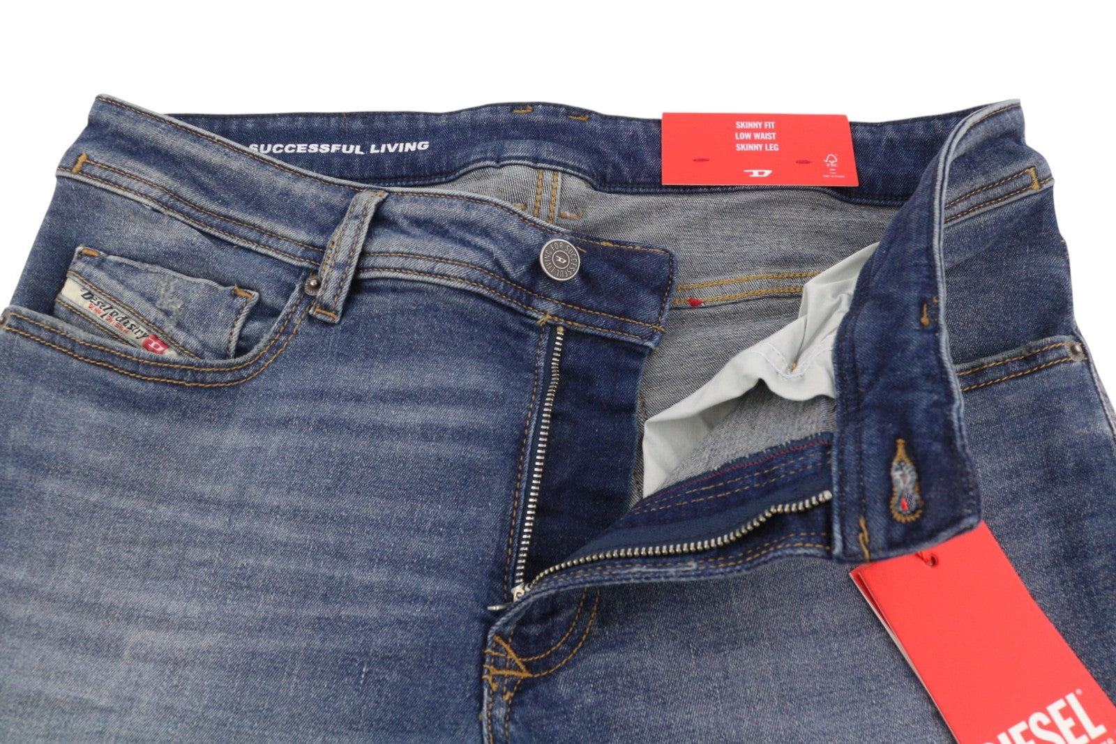Diesel 1979 Sleenker 0pfaw Jeans bleu délavé skinny taille basse Rrp175