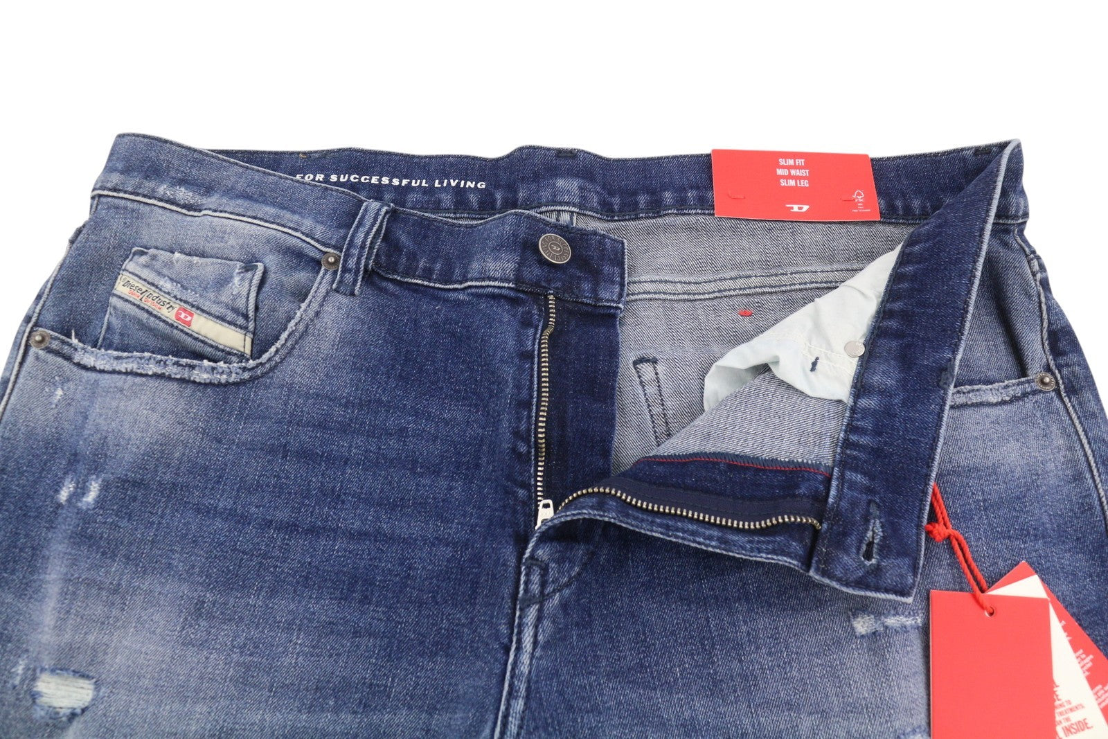 Diesel 2019 D-strukt 09j61 Pánské Jeansblue Faded Distress Slim Rrp195