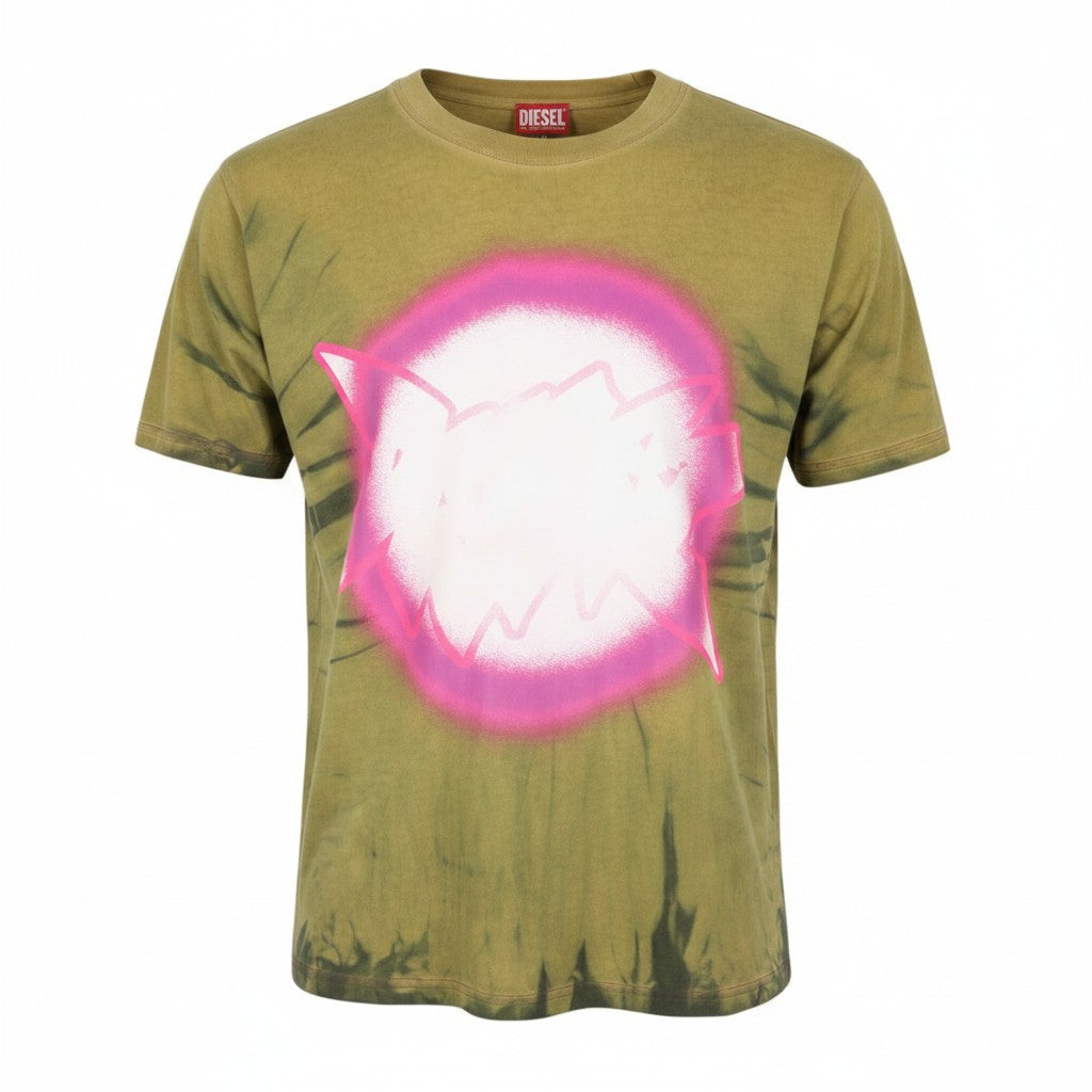 Diesel T-boxt-r24 Hommes T-shirtvert Surdimensionné Imprimé Manches Courtes Rrp150