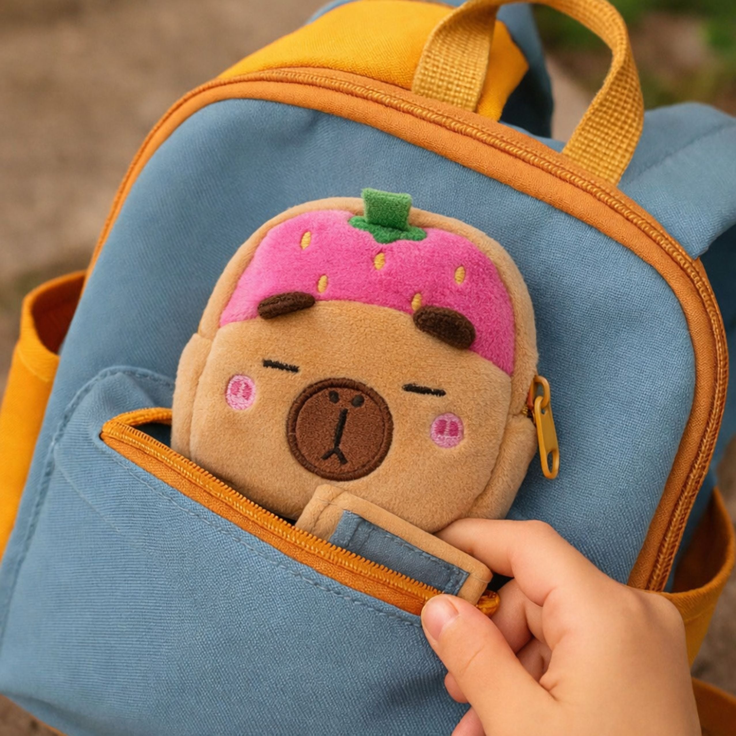 Plush Wallet With Keychain Capybara Strawberry Pink 9.5 X 8 Cm