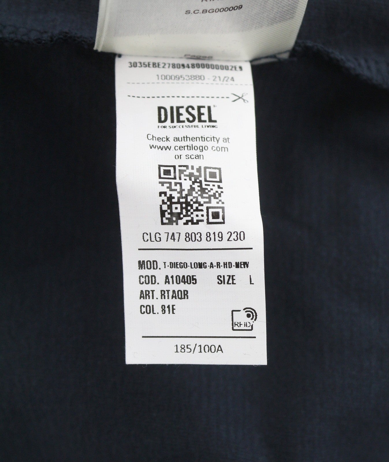 Diesel T-diego-long-a-r-hd-új férfi pólósötétkék, nyakba húzható