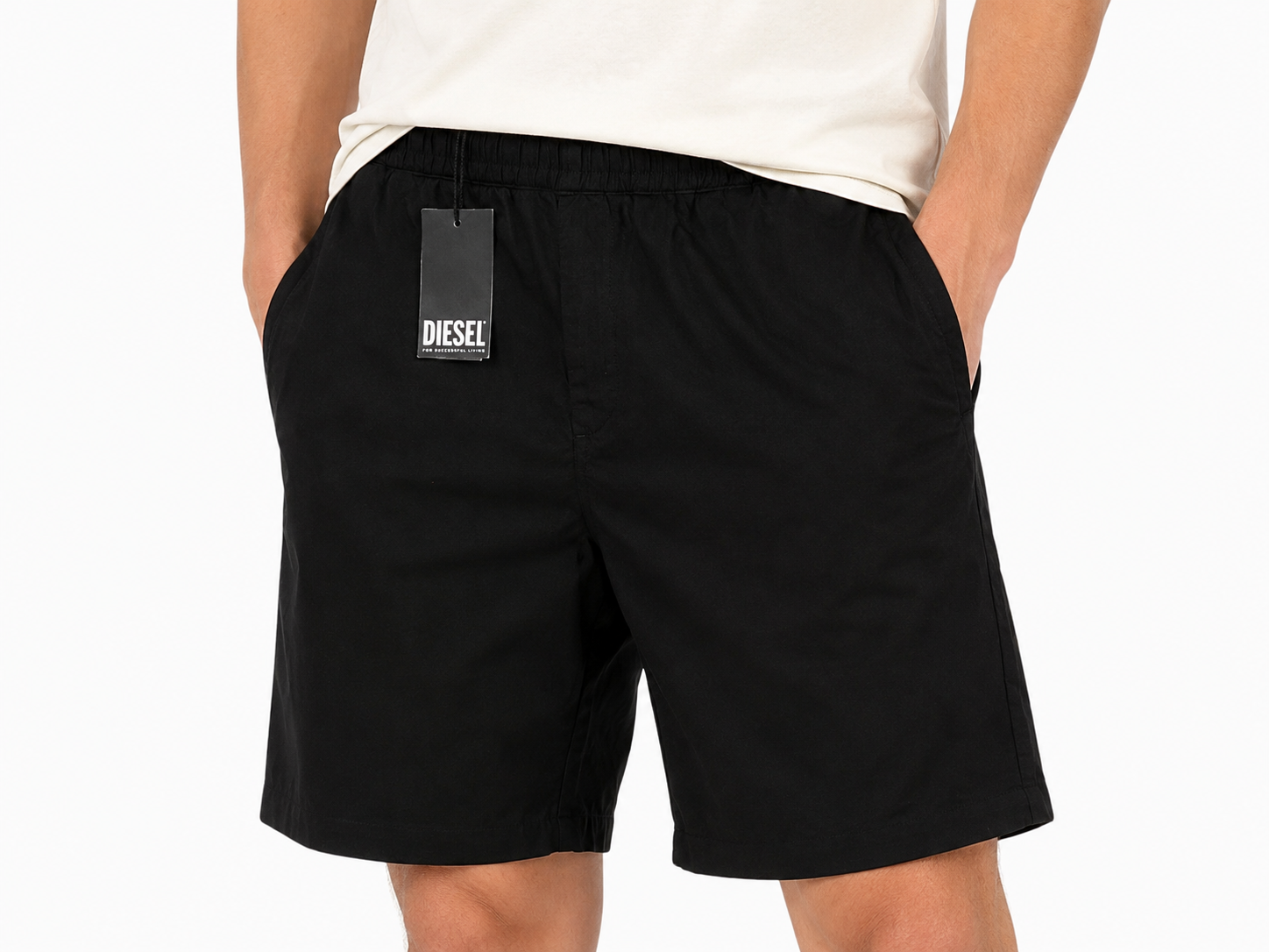 Diesel P-fergshort-plain Herren Shorts 54schwarz Elastischer Kordelzug in der Taille RRP175