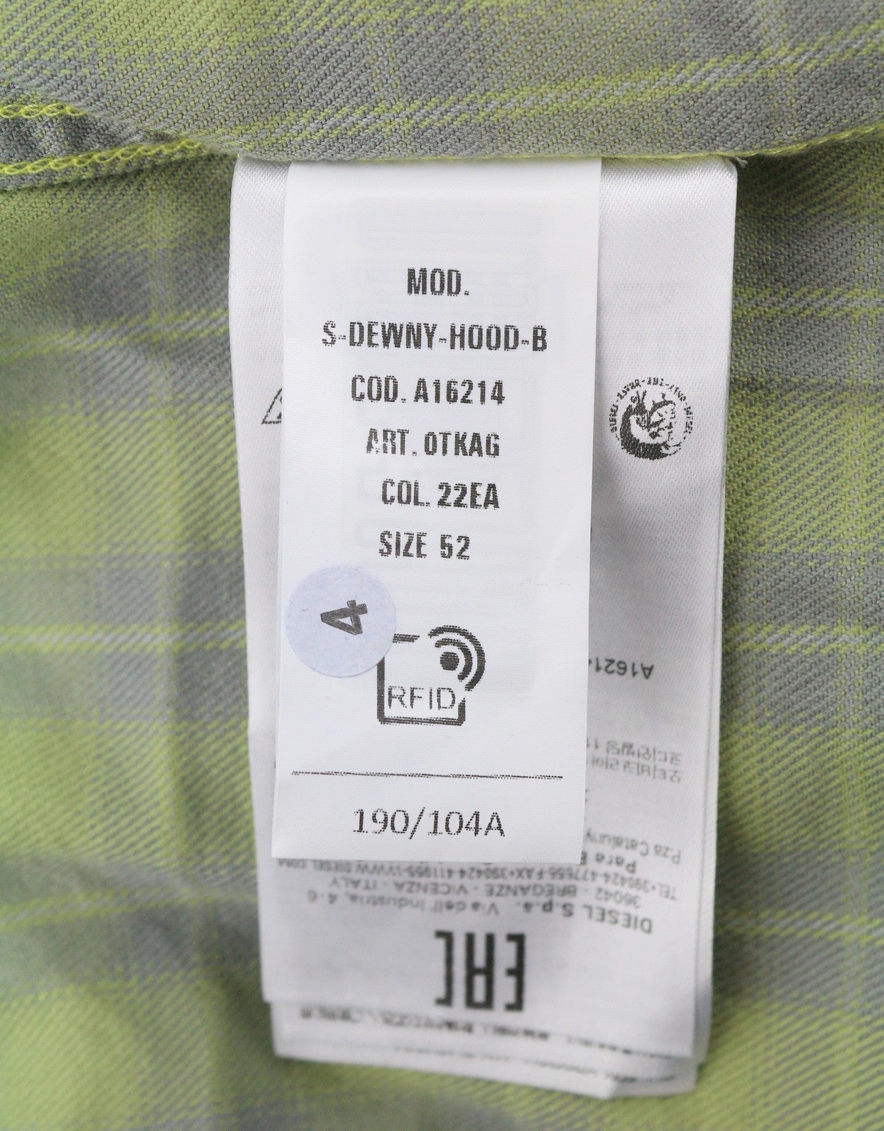 Diesel S-dewny-hood-b herreskjortegrøn plaid flannel hættetrøje Rrp275