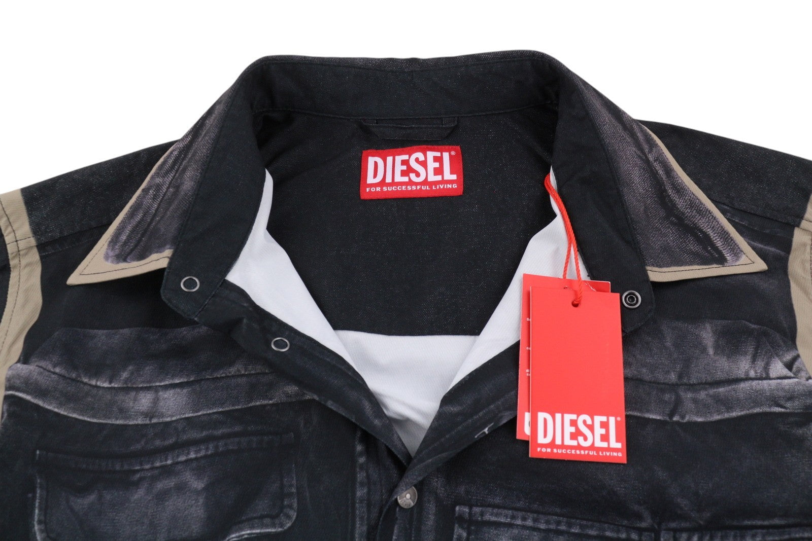 Diesel S-after-a herenoverhemdzwart gedrapeerde keperzakken imitatie Rrp295