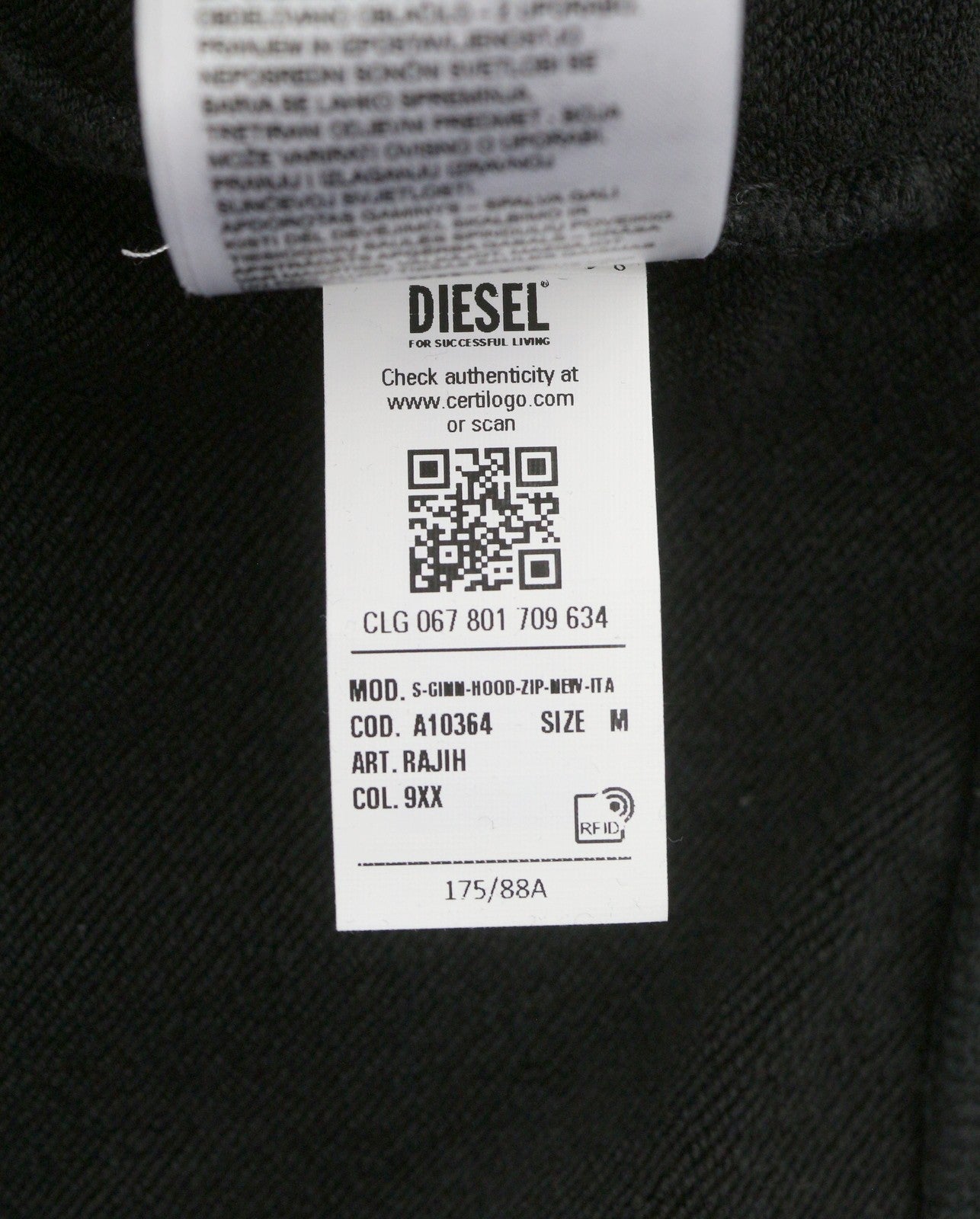 Diesel S-ginn-hood-zip-new -ita Men Hoodieblack Logo Full Zip Rrp160