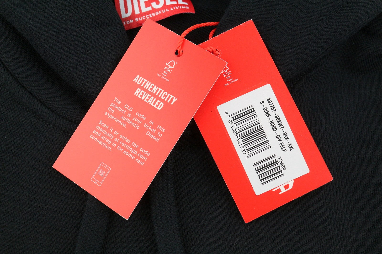 Diesel S-ginn-hood-div Men Hoodie 2xl Black Kangaroo Pocket Pull On Rrp160