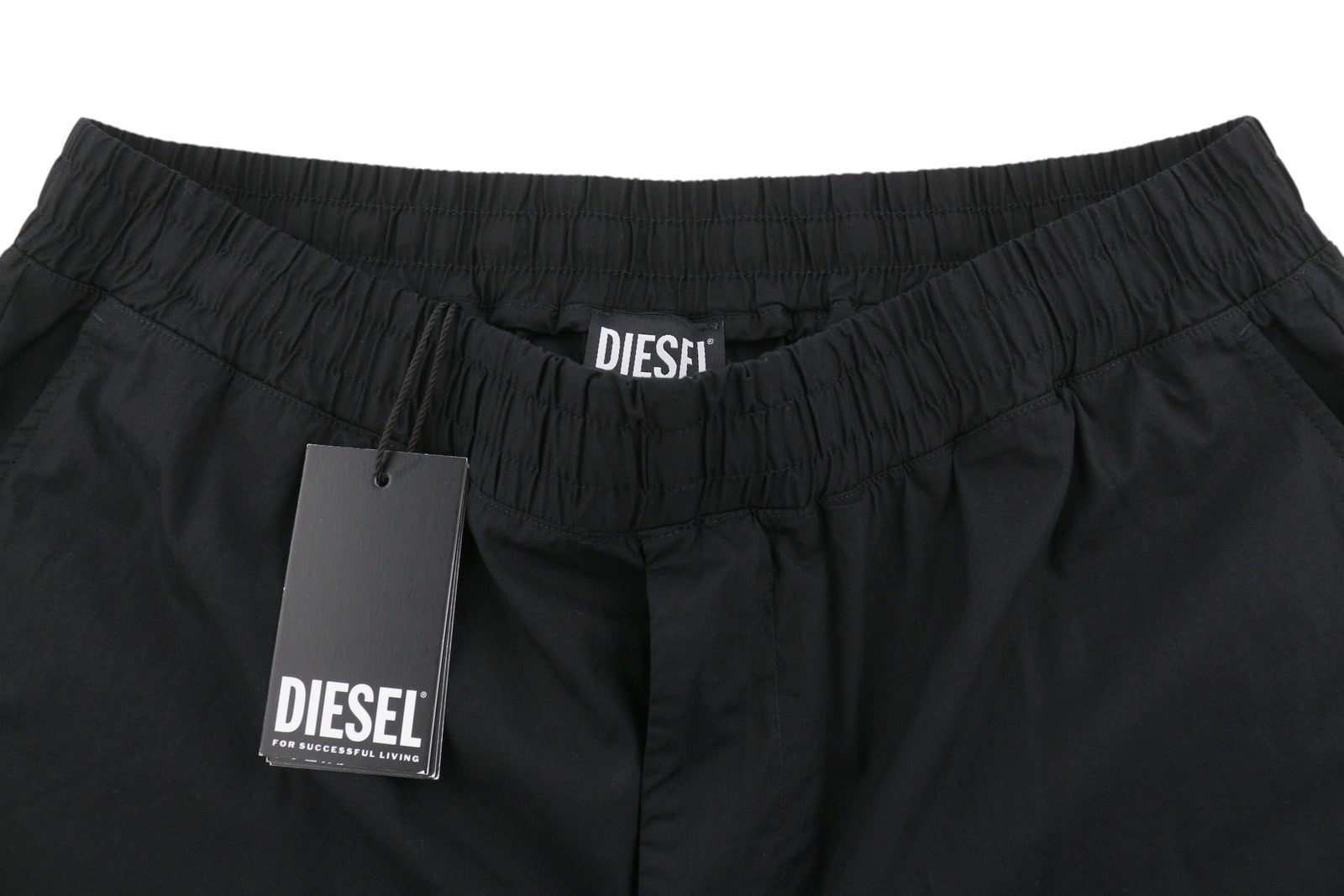 Diesel P-fergshort-plain Men Shorts 52black Elastic Drawstring Waist Rrp175