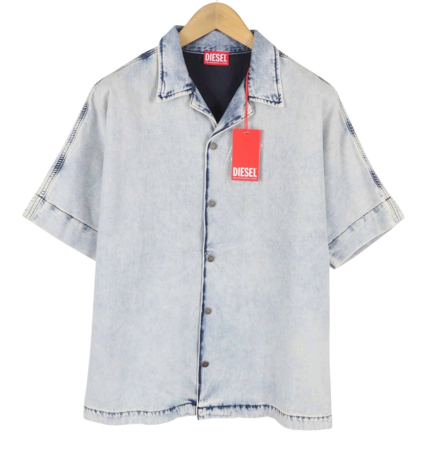 Diesel D-nabil-s Camicia da uomo blu colletto tinto in capo sciolto Rrp295