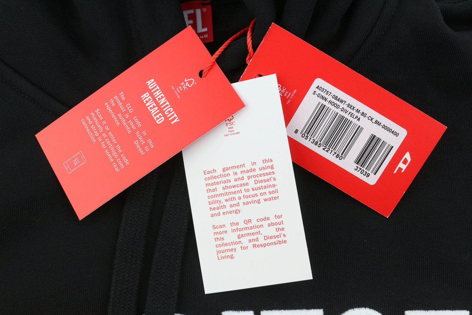 Diesel S-ginn-hood-div Bărbați Hoodie negru buzunar cangur Pull On Rrp160