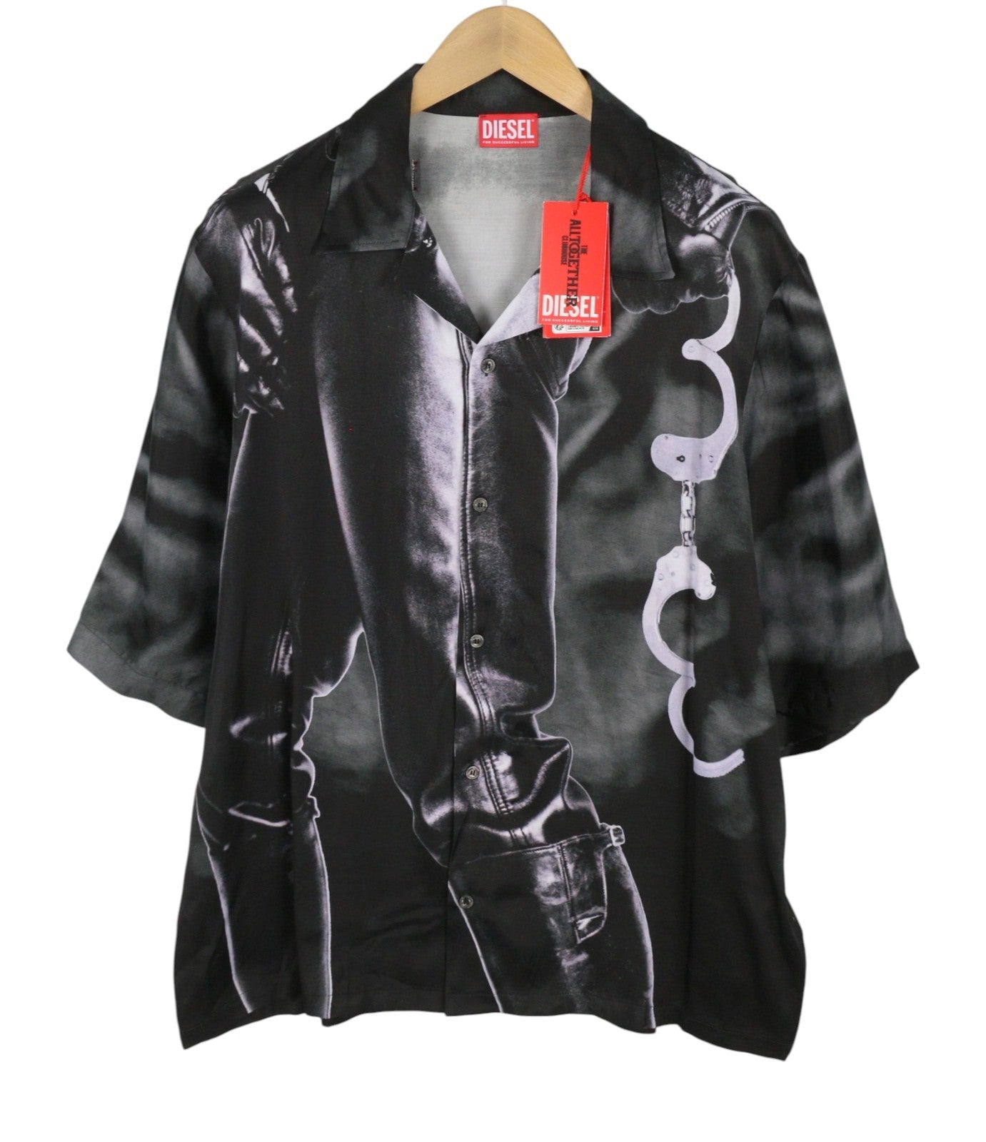 Diesel Pr-s-mec-23 Camicia da uomo nera con stampa grafica all-over unisex Rrp175