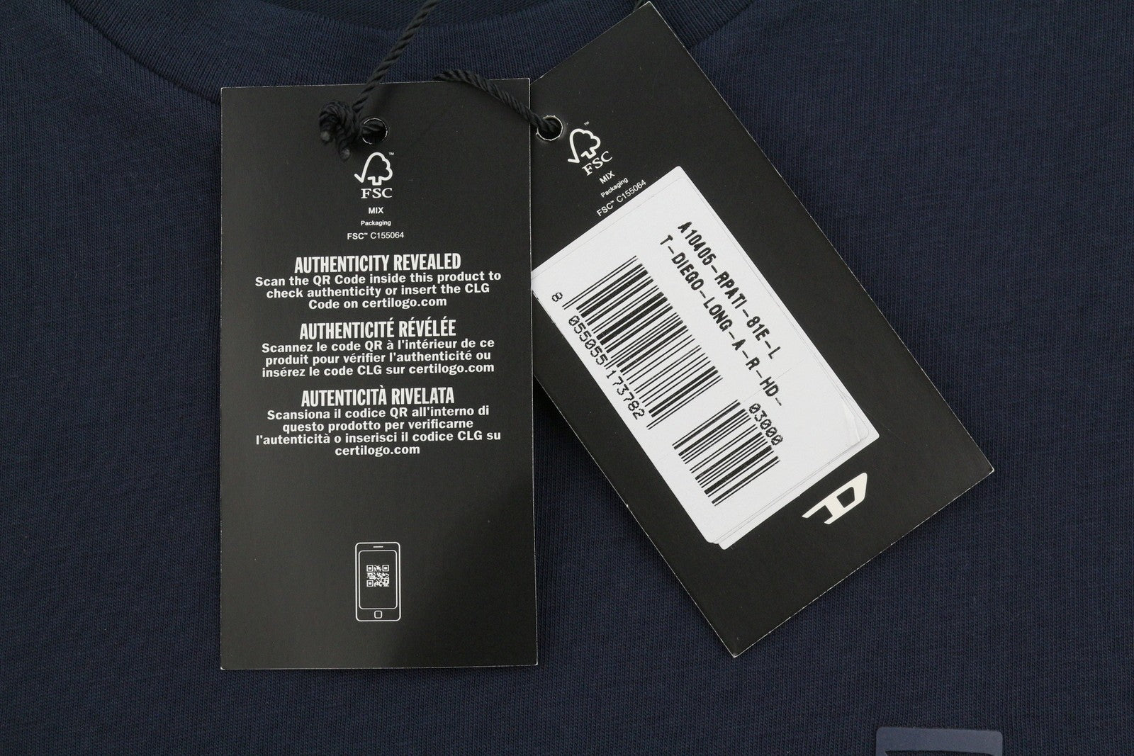 Diesel T-diego-long-a-r-hd Men T-shirtdark Blue Crew Neck Pull On
