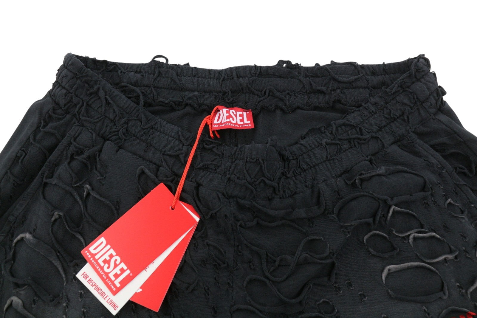 Diesel P-echio-r1 Men Shortsblack Faded Ripped Loose Wide Fit Rrp195