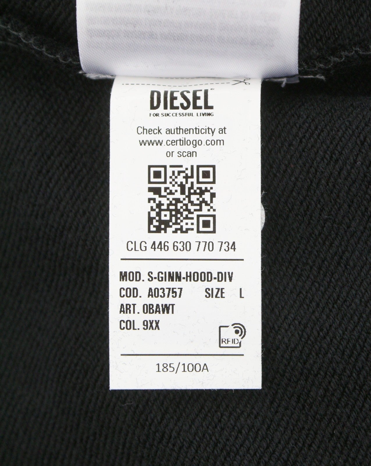 Diesel S-ginn-hood-div Sudadera con capucha de hombre con bolsillo de canguro negro Rrp160