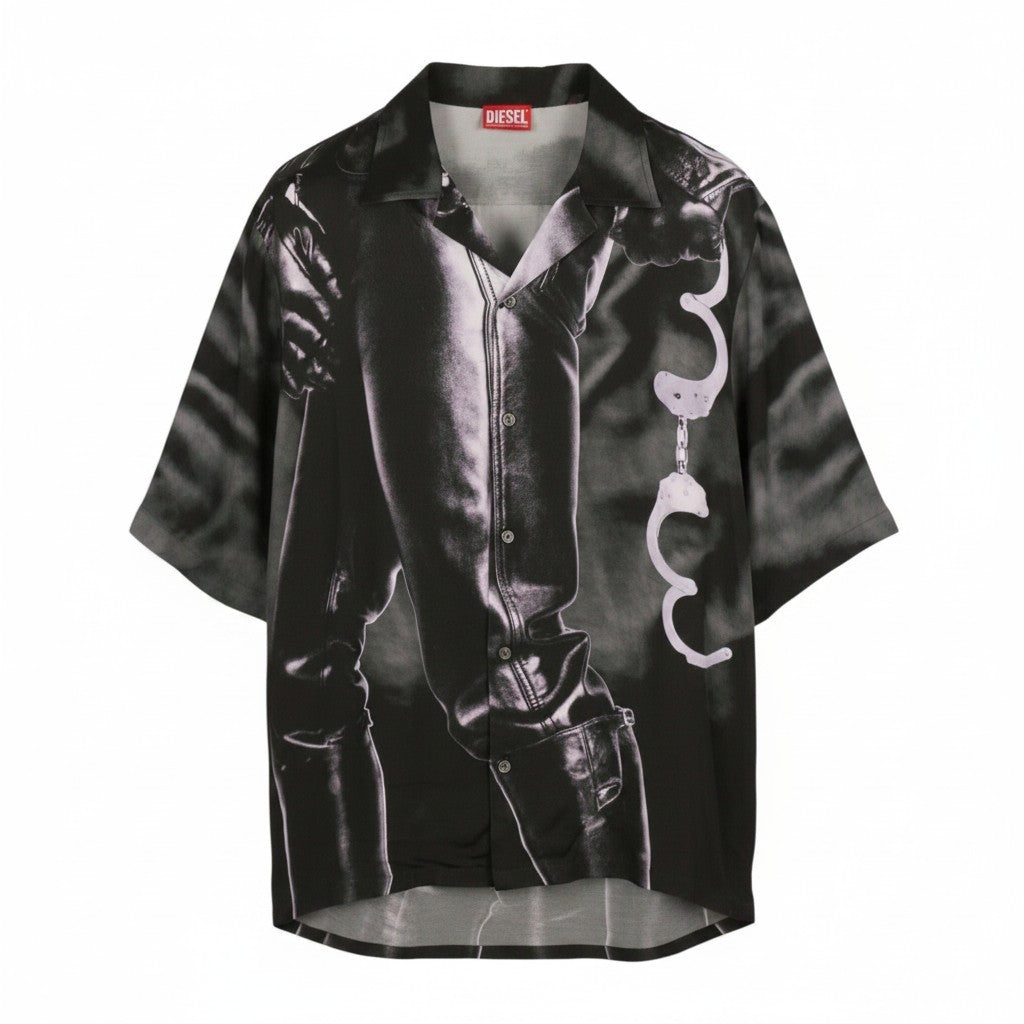 Cămașă pentru bărbați Diesel Pr-s-mec-23, negru, imprimeu grafic integral, unisex Rrp175