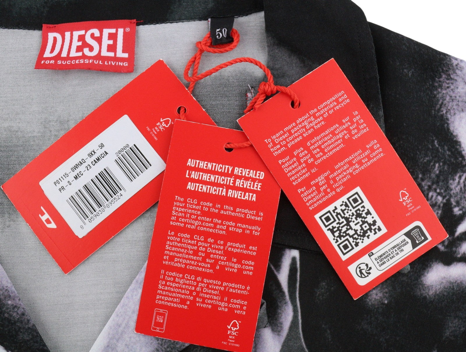 Cămașă pentru bărbați Diesel Pr-s-mec-23, negru, imprimeu grafic integral, unisex Rrp175