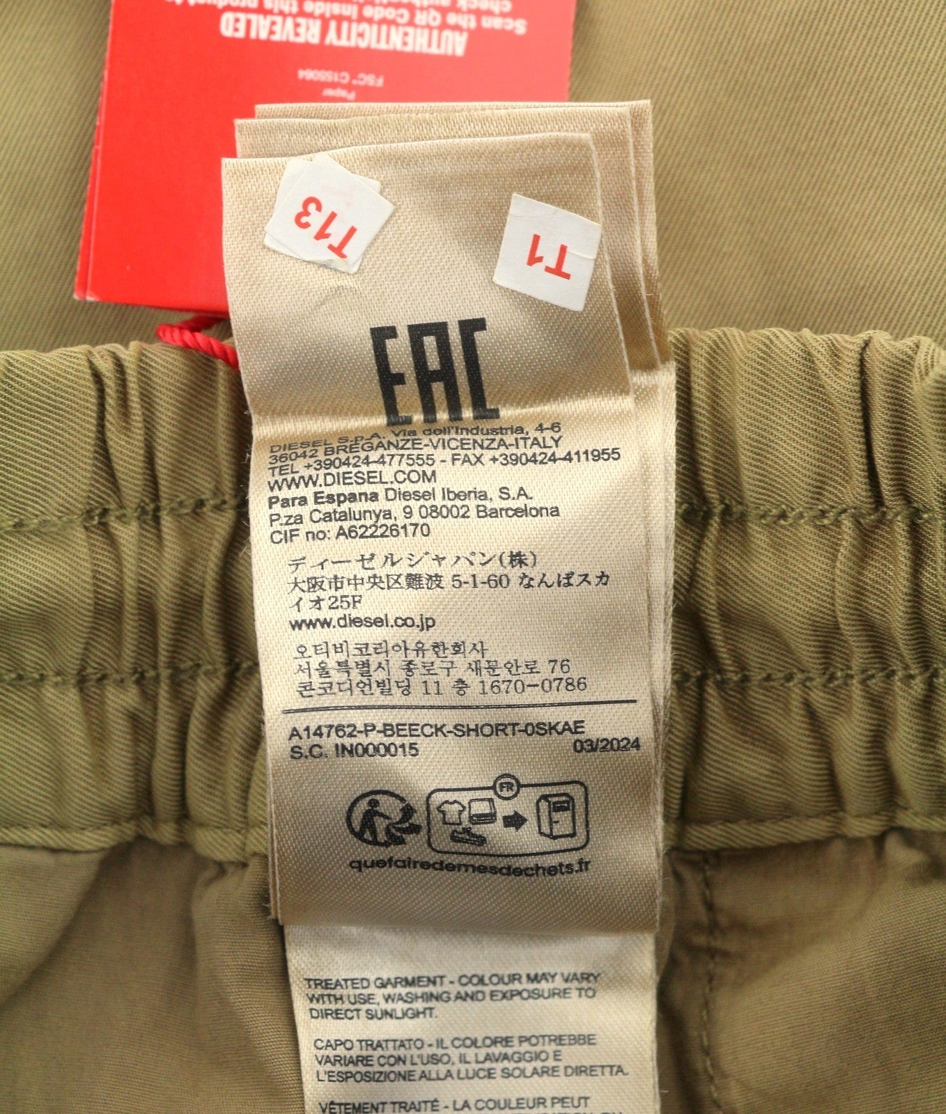 Diesel P-beeck-short Masculino Shorts 54marrom Cintura Elástica Cargo Rrp195