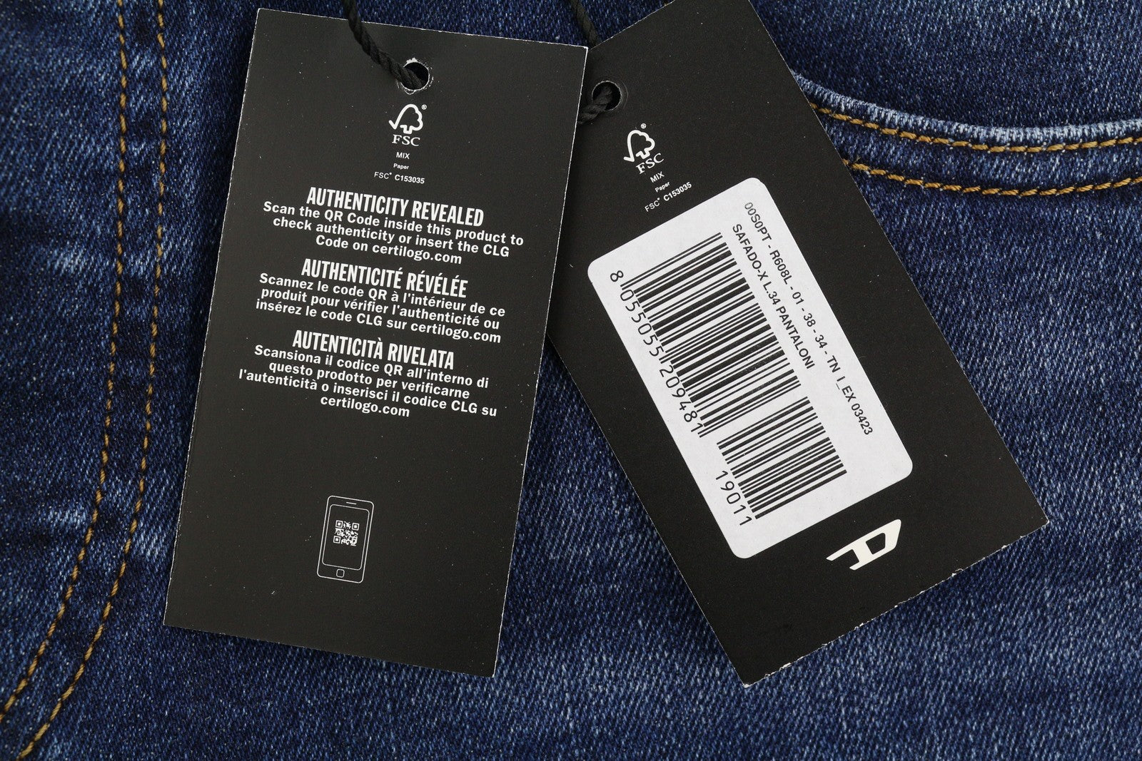 Diesel Safado-x R608l mænd jeansblå falmede knurhår lige Rrp175