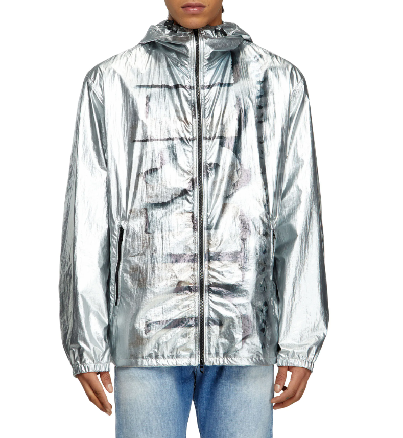 Diesel J-otte Hommes Vestesargent brillant Coupe-vent à capuche léger Rrp295