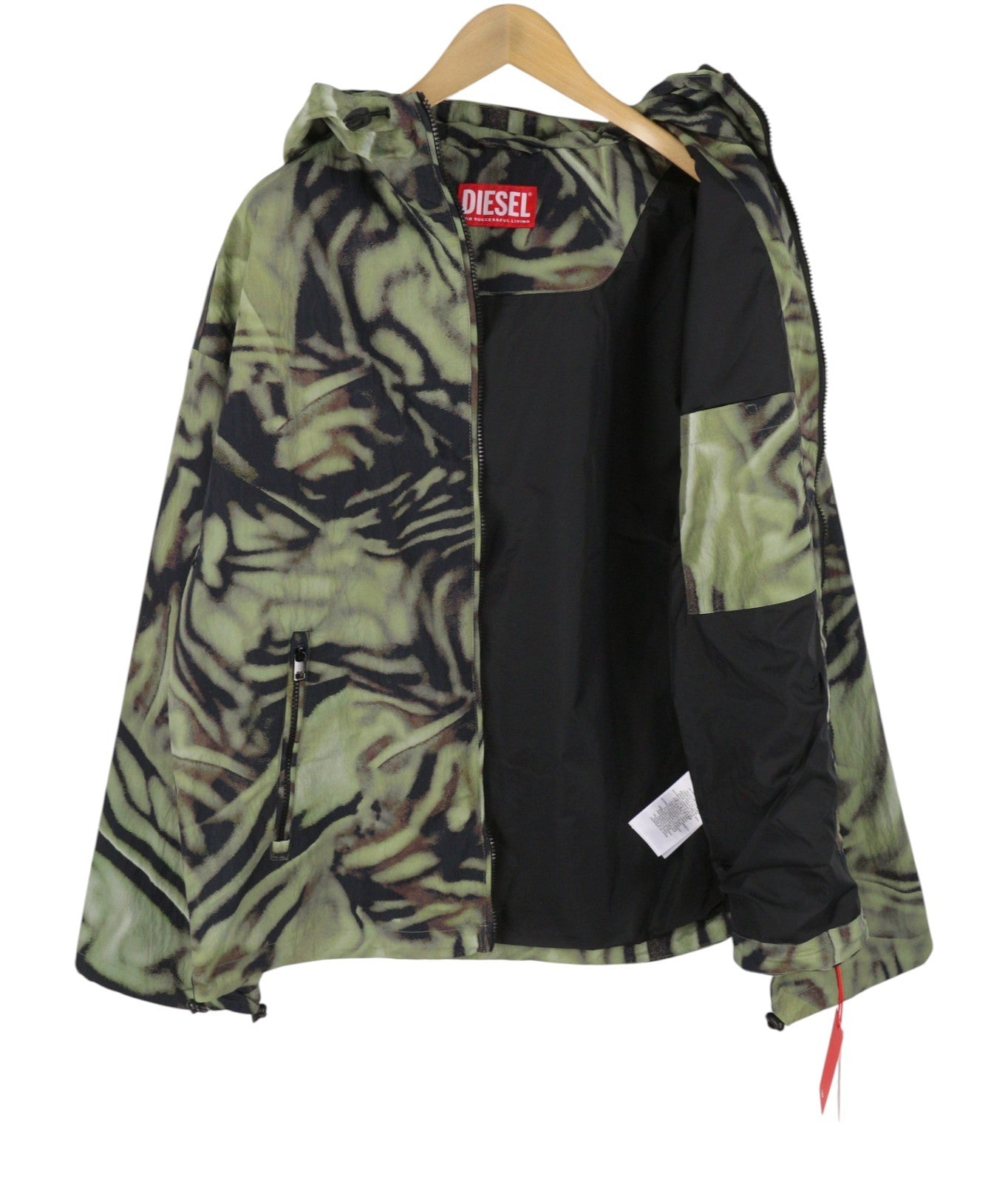 Diesel J-leopold-zebra Giacca da uomoverde Giacca a vento con cappuccio leggera Rrp275