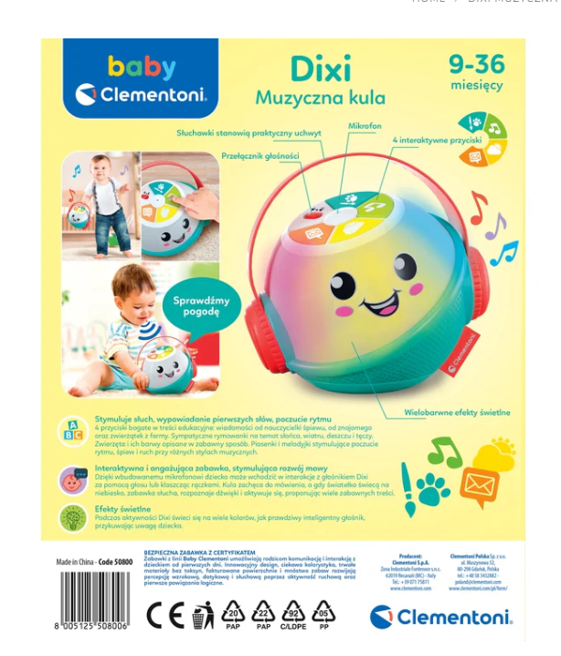 Dixi Interactive Musical Ball With Microphone (polish Language) clementoni 50800