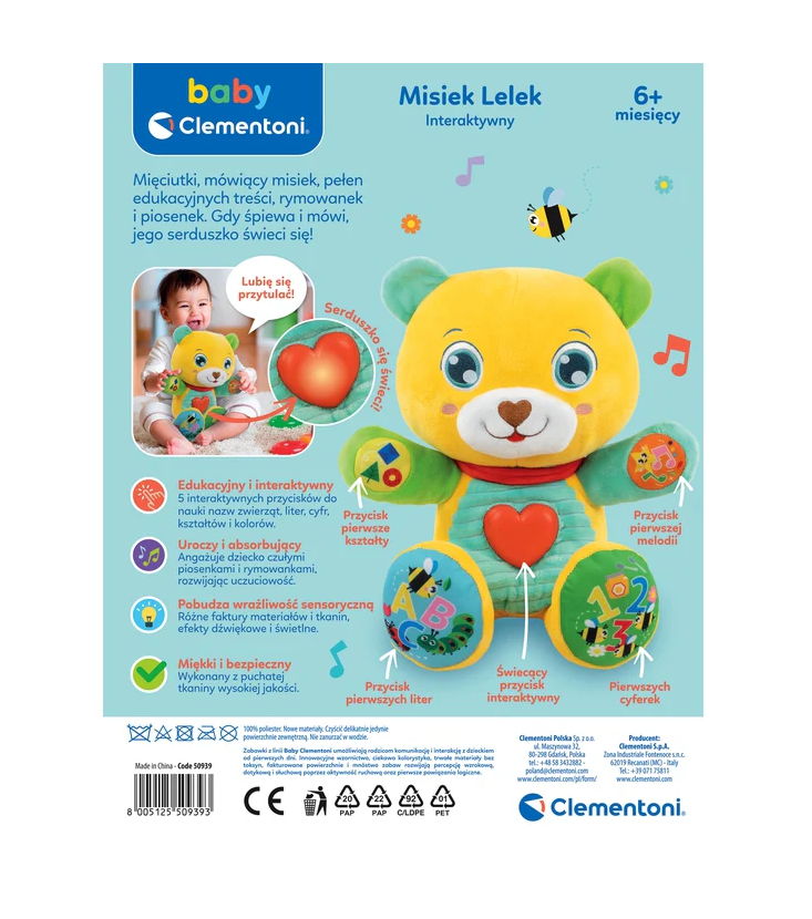 Färgglad interaktiv Teddy Lelek Polish Language  Clementoni 50939