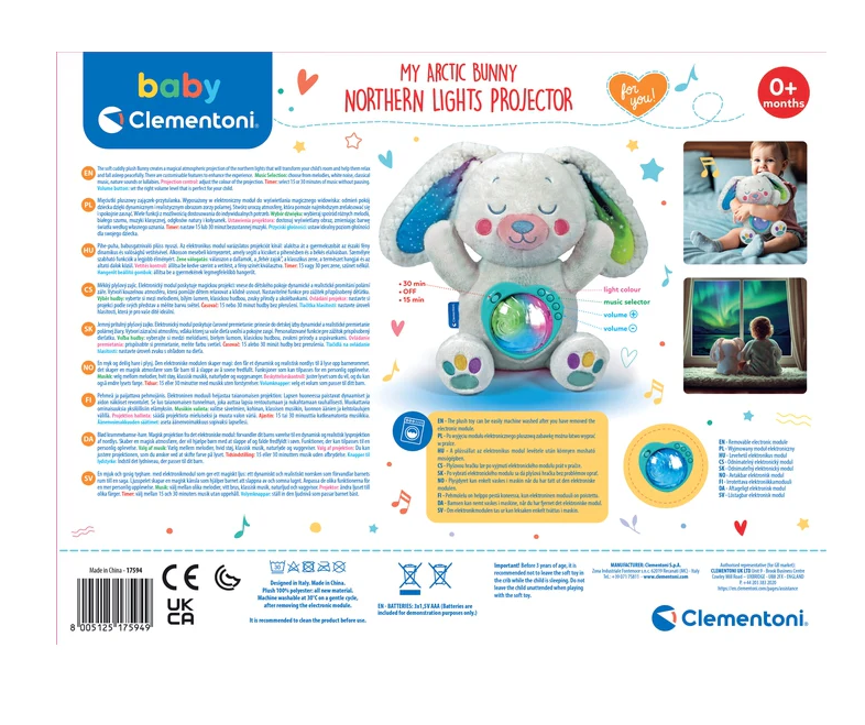Plush Projector Arctic Bunny Northern Lights Clementoni 17594
