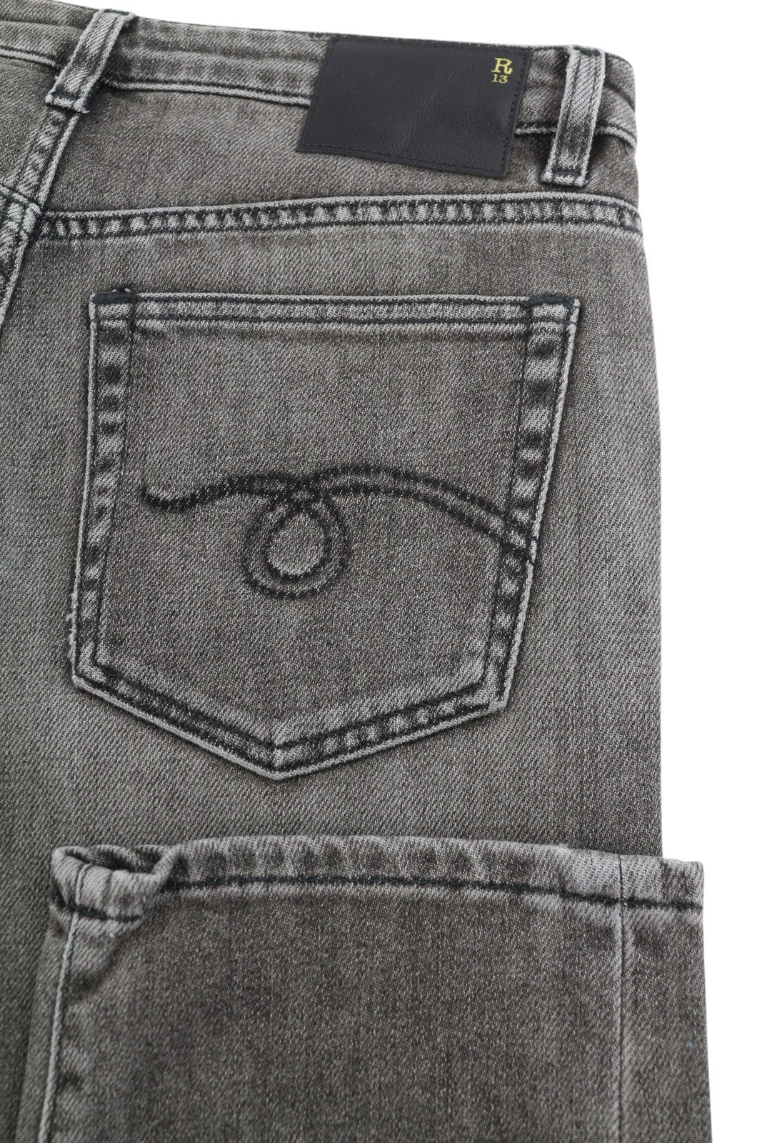 R13 Boy Straight Women Jeans 26 Abbey Black Whiskers Faded Distress Cropped Ps26