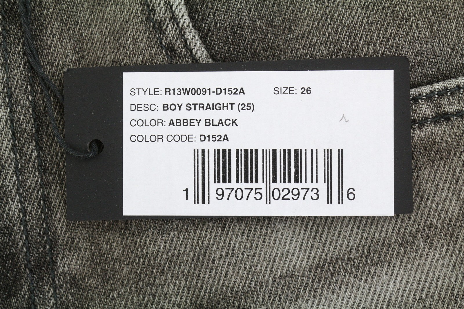 R13 Boy Straight Women Jeans 26 Abbey Black Whiskers Faded Distress Cropped Ps26