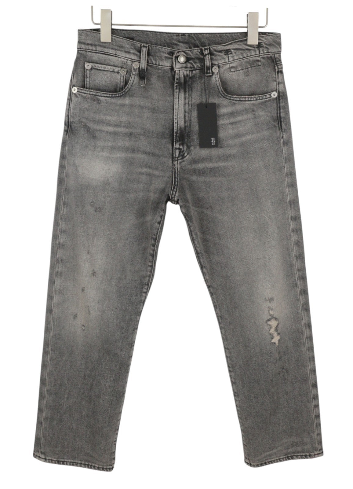 R13 Boyfriend дамски дънки 27 Vintage Grey Faded Distress Cropped Ps26 Rrp595